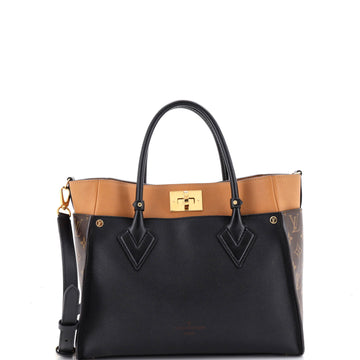 On My Side Tote Leather with Monogram Canvas MM