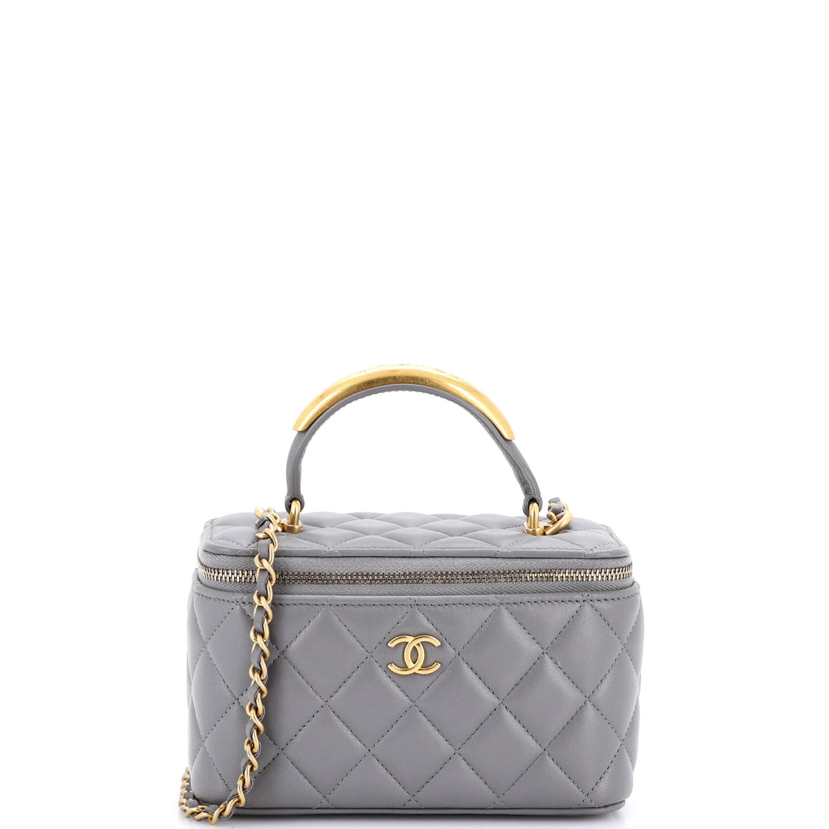 Chanel CC Top Handle Vanity Case with Chain Quilted Lambskin with Metal Small