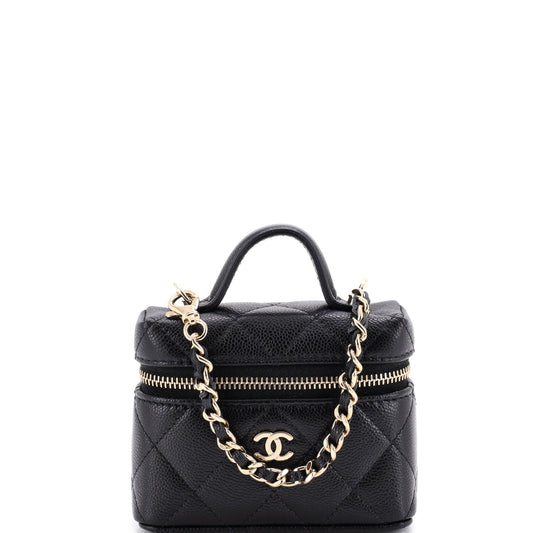 Chanel Top Handle Vanity Case Bag Charm Quilted Caviar Micro