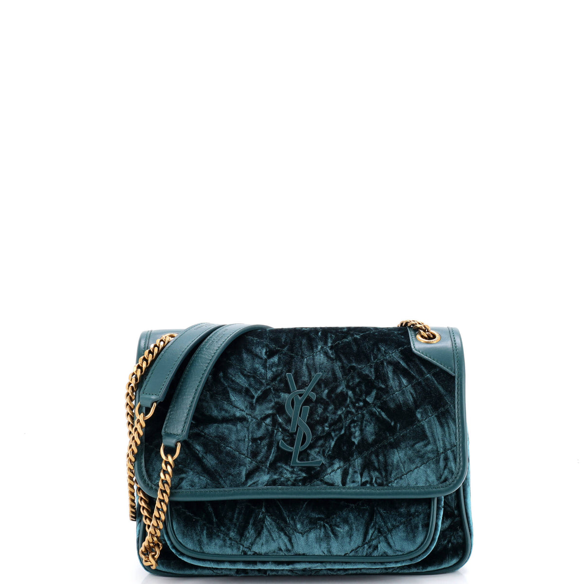 Saint Laurent Niki Chain Flap Bag Matelasse Chevron Velvet Baby
