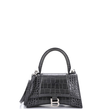 Hourglass Top Handle Bag Crocodile Embossed Leather Small
