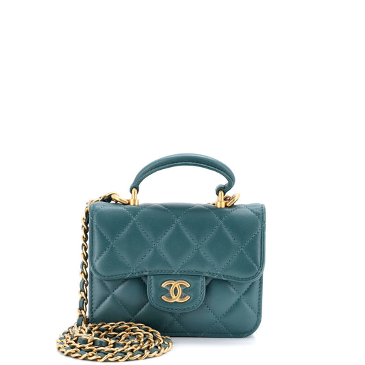 Chanel Top Handle Flap Coin Purse with Chain Quilted Lambskin