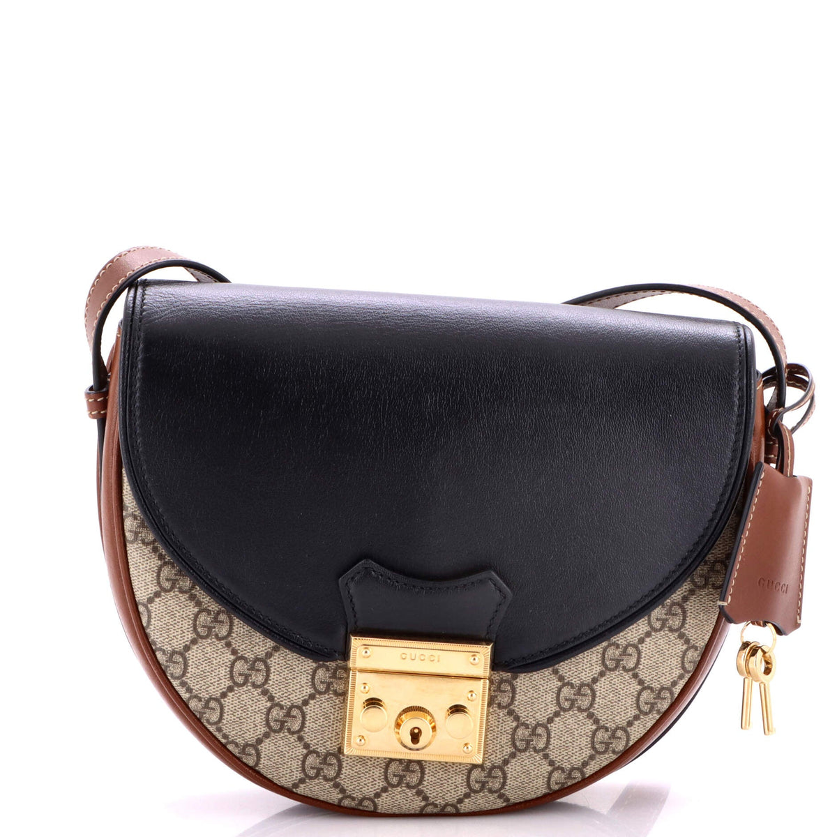 Gucci Padlock Saddle Shoulder Bag GG Coated Canvas and Leather Small