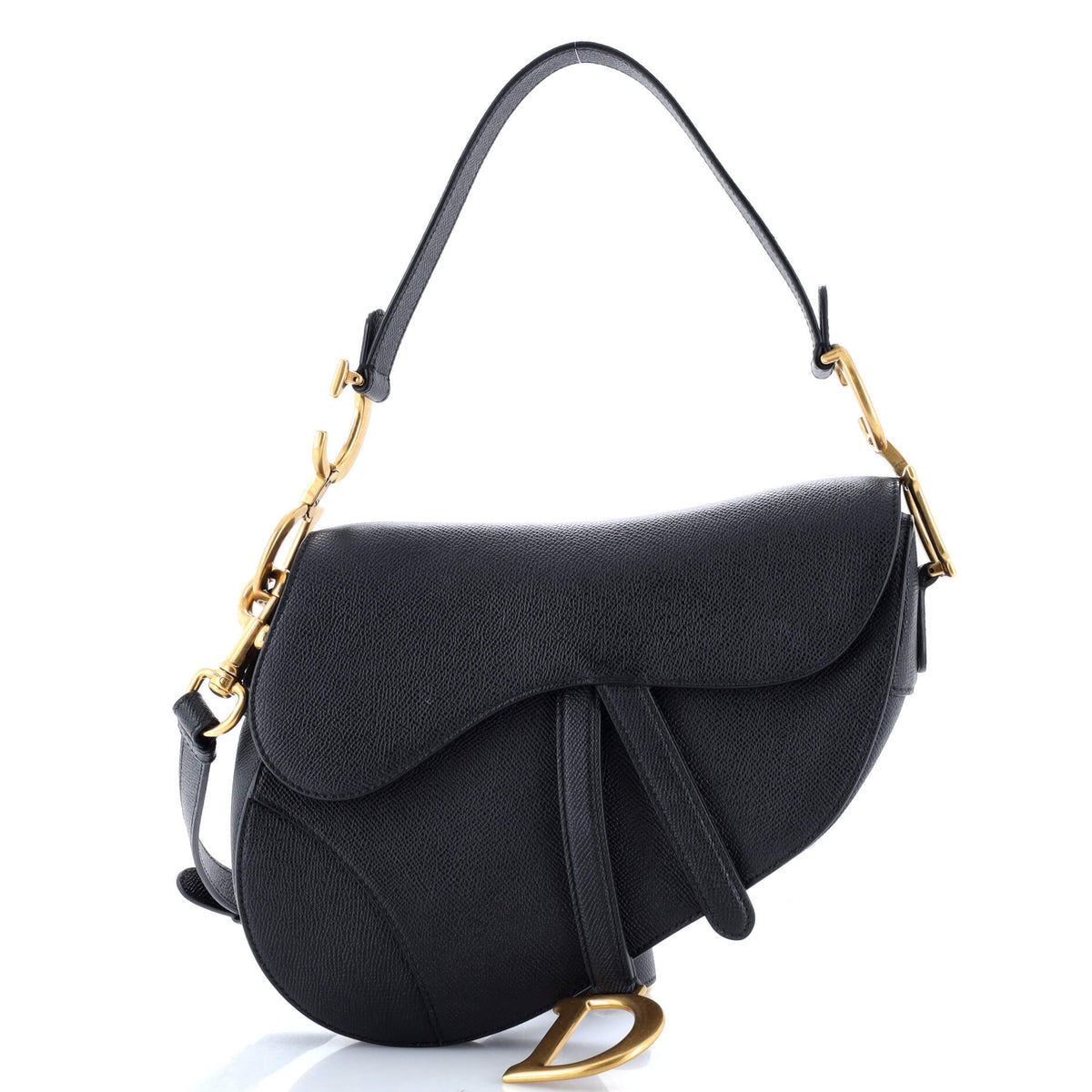 Christian Dior Saddle Handbag with Strap Leather Medium
