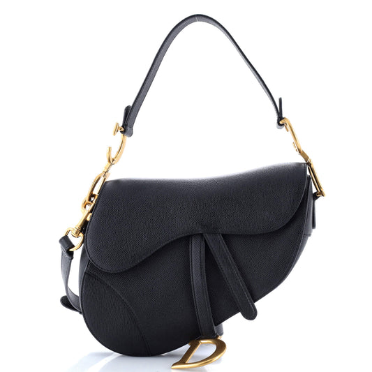 Christian Dior Saddle Handbag with Strap Leather Medium