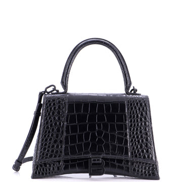 Hourglass Top Handle Bag Crocodile Embossed Leather Medium