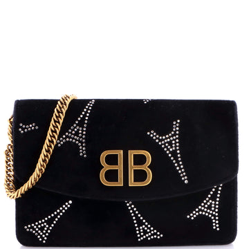BB Round Wallet on Chain Crystal Embellished Velvet Small