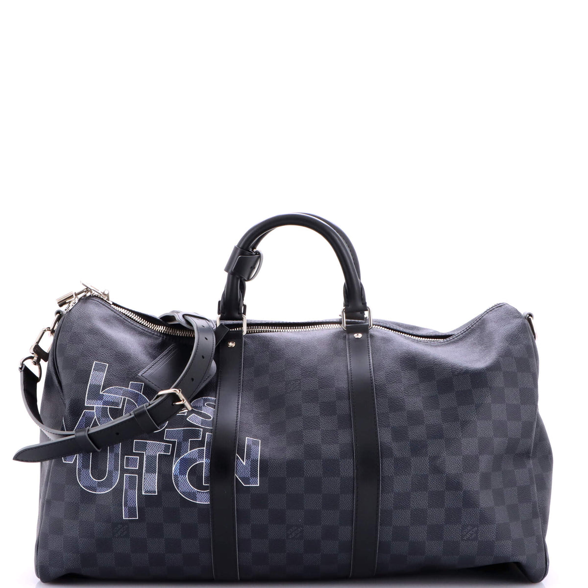 Louis Vuitton Keepall Bandouliere Bag Limited Edition Interlinked Logo Damier Graphite 50