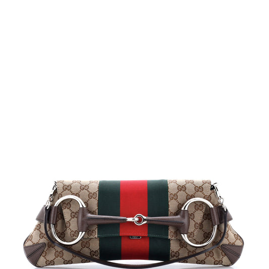 Gucci Horsebit NM Web Chain Clutch GG Canvas Medium