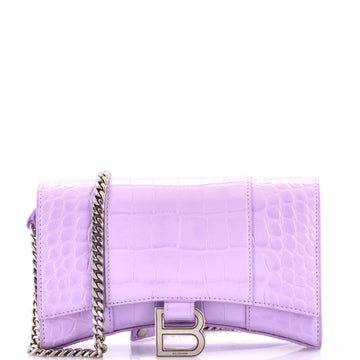 Hourglass Chain Wallet Crocodile Embossed Leather