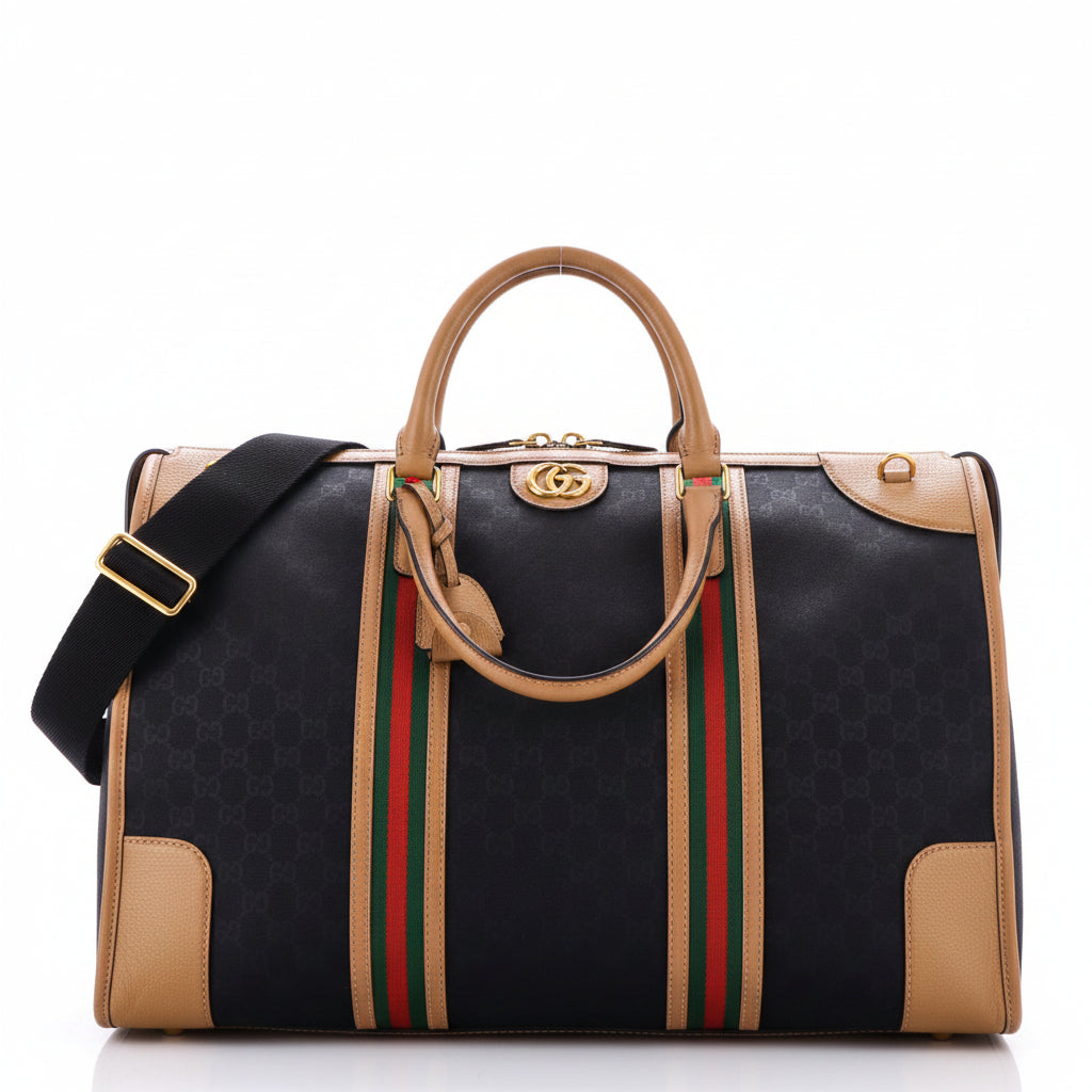 Gucci Bauletto Duffle Bag GG Canvas with Leather XL