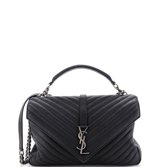 Saint Laurent Classic Monogram College Bag Matelasse Chevron Leather Large