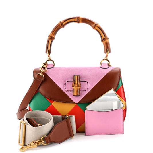 Gucci Bamboo 1947 Top Handle Bag Limited Edition Geometric Leather and Suede Medium
