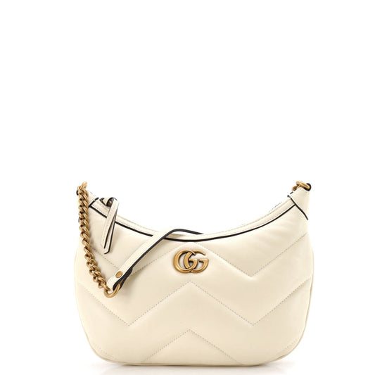 Gucci GG Marmont Chain Moon Hobo Matelasse Leather Small