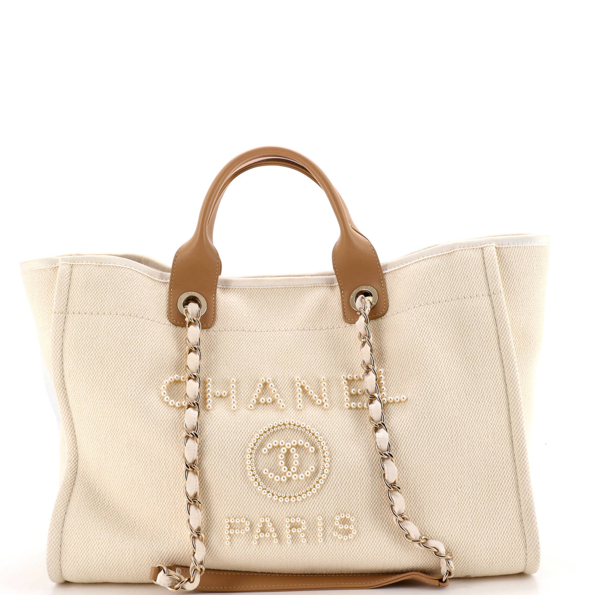 Chanel Deauville Tote Pearl Embellished Canvas Medium
