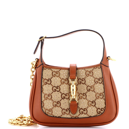 Gucci Jackie 1961 Chain Hobo Crystal Embellished GG Canvas Mini