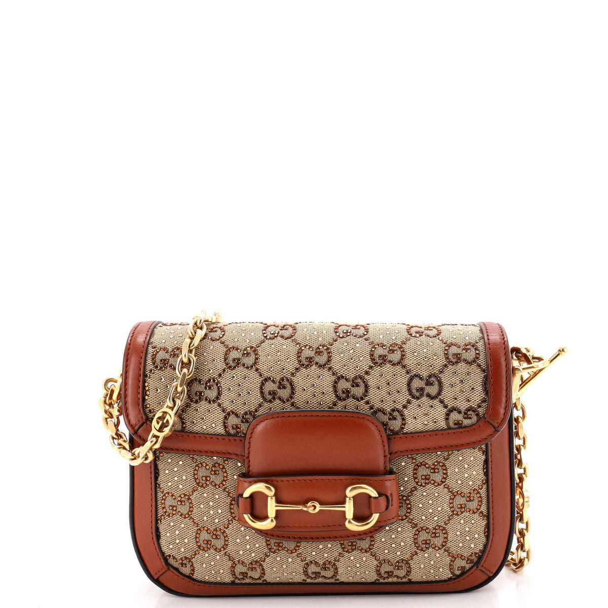 Gucci Horsebit 1955 Shoulder Bag Crystal Embellished GG Canvas Mini