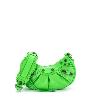 Le Cagole Giant Studs Shoulder Bag Crocodile Embossed Leather XS