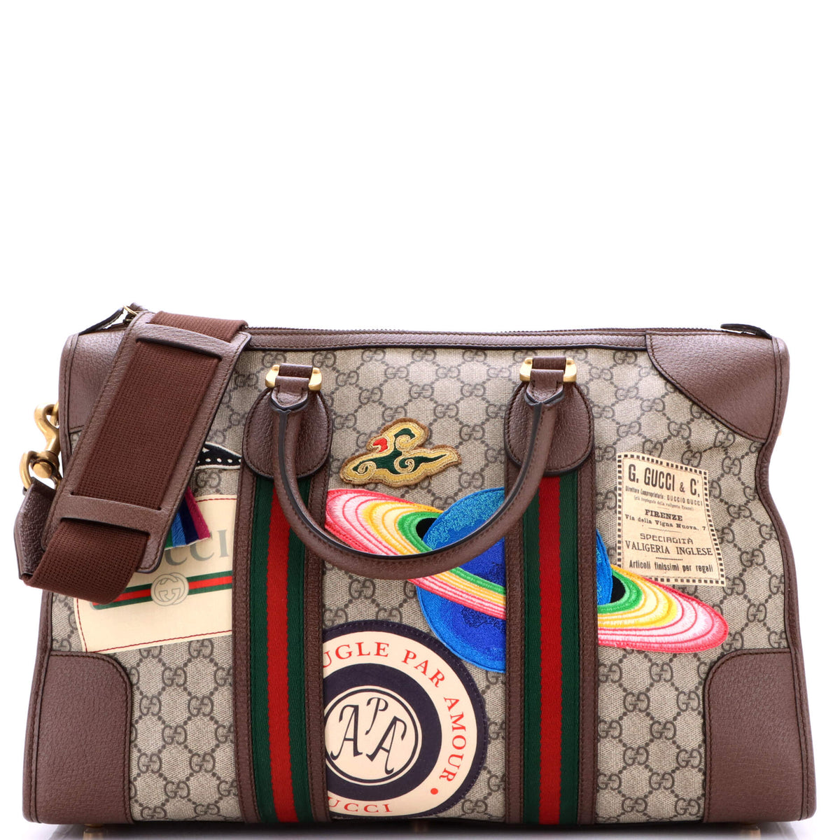 Gucci Courrier Carry On Convertible Duffle GG Coated Canvas with Applique Small