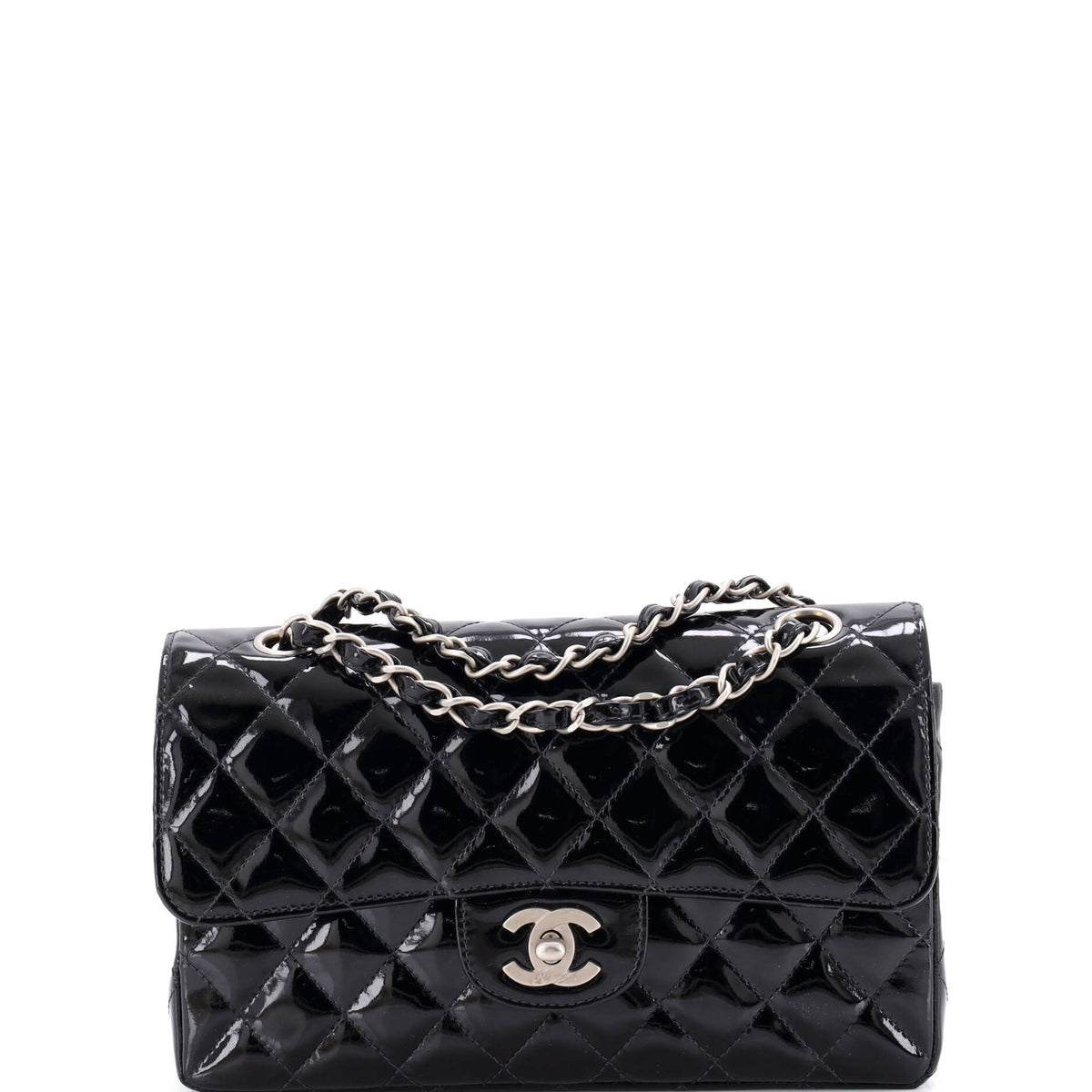 Chanel Vintage Classic Double Flap Bag Quilted Patent Small