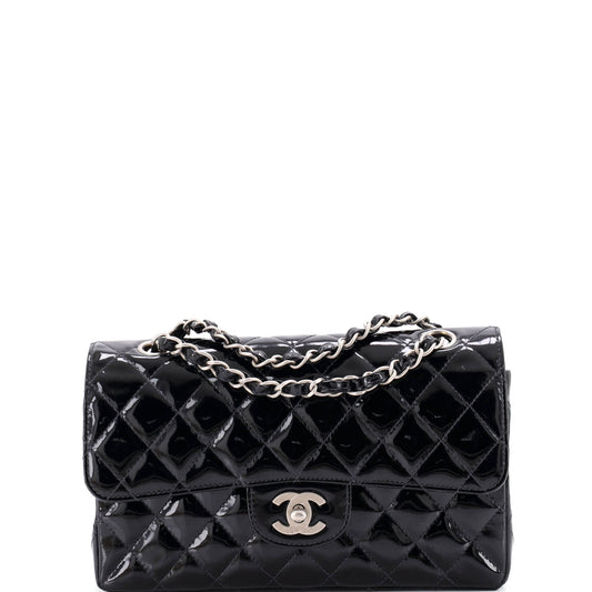 Chanel Vintage Classic Double Flap Bag Quilted Patent Small