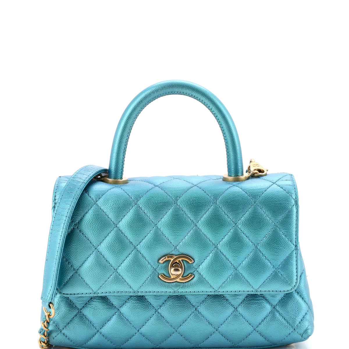 Chanel Coco Top Handle Bag Quilted Iridescent Caviar Mini