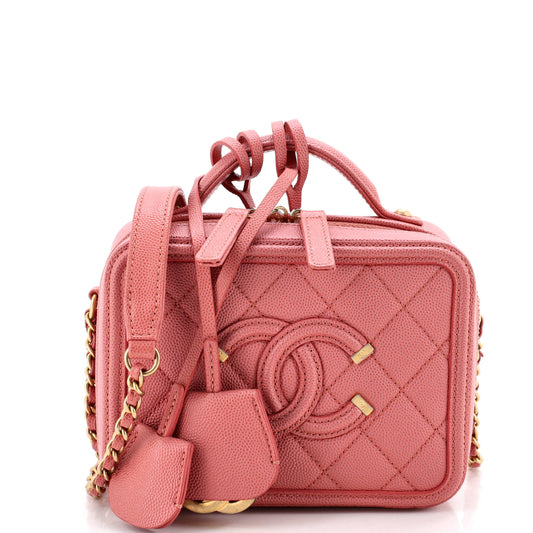 Chanel Filigree Vanity Case Quilted Caviar Small