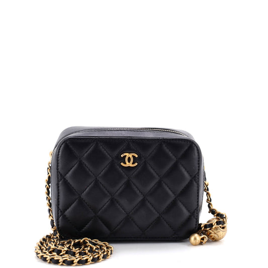 Chanel Pearl Crush Zip Around Vanity Case with Chain Quilted Lambskin Mini