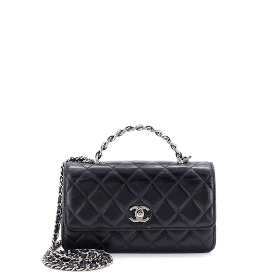 Chanel Top Handle Phone Holder with Chain Quilted Shiny Calfskin with Crystals