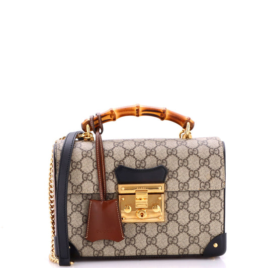 Gucci Padlock Bamboo Shoulder Bag GG Coated Canvas Small
