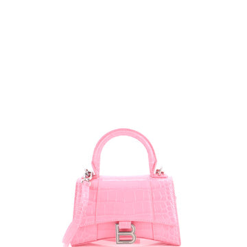 Hourglass Top Handle Bag Crocodile Embossed Leather XS