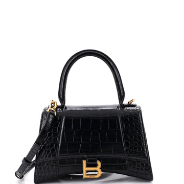 Hourglass Top Handle Bag Crocodile Embossed Leather Small