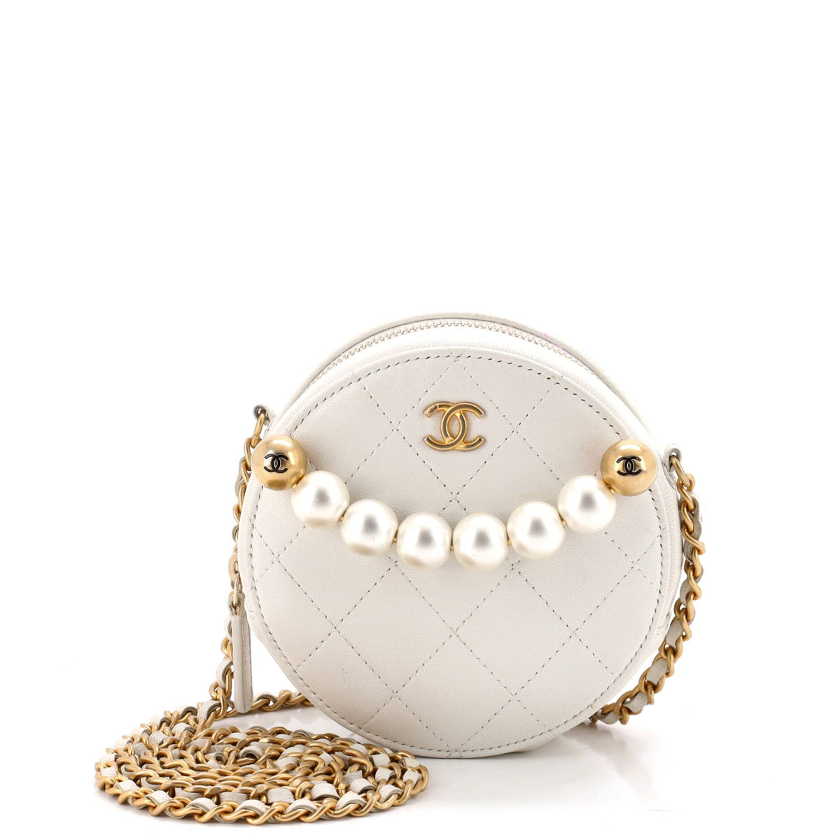 Chanel Chic Pearls Round Clutch with Chain Quilted Lambskin