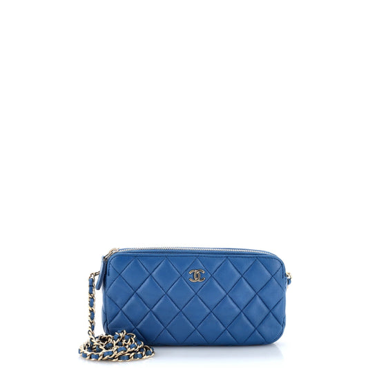 Chanel Double Zip Clutch with Chain Quilted Lambskin