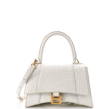Hourglass Top Handle Bag Crocodile Embossed Leather Small