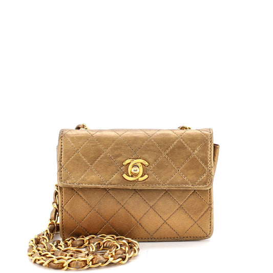 Chanel Vintage CC Chain Flap Bag Quilted Leather Extra Mini