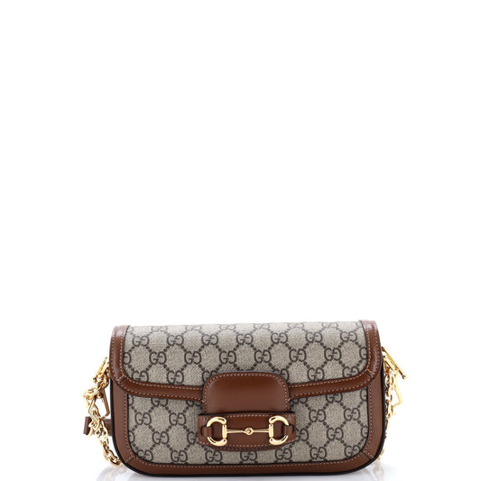 Gucci Horsebit 1955 Shoulder Bag GG Coated Canvas with Leather East West