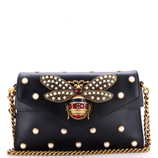 Gucci Broadway Pearly Bee Shoulder Bag Embellished Leather Mini