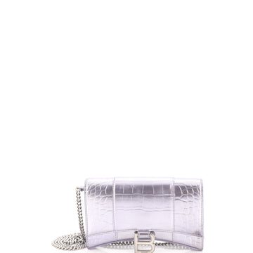 Hourglass Chain Wallet Crocodile Embossed Leather