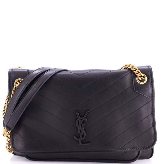 Saint Laurent Niki Chain Flap Bag Matelasse Chevron Leather Large