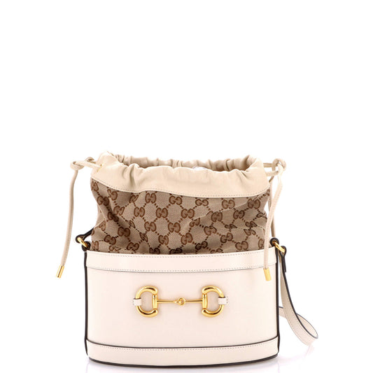 Gucci Horsebit 1955 Bucket Crossbody Bag Leather and GG Canvas Small