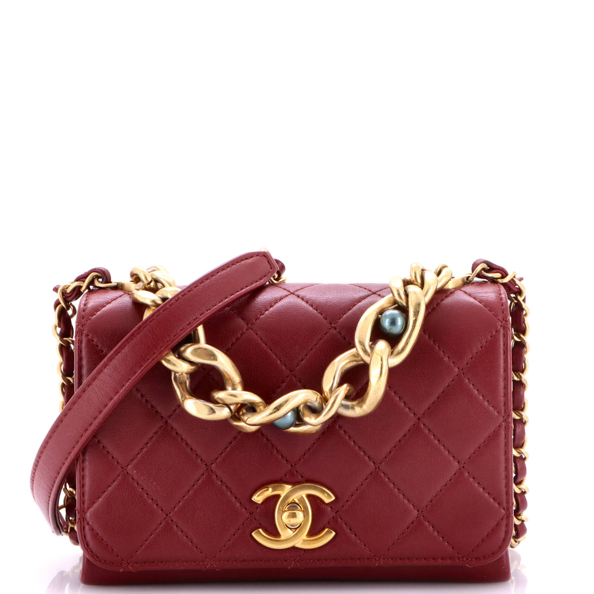 Chanel Pearl Boy Chain Flap Bag Quilted Calfskin Mini