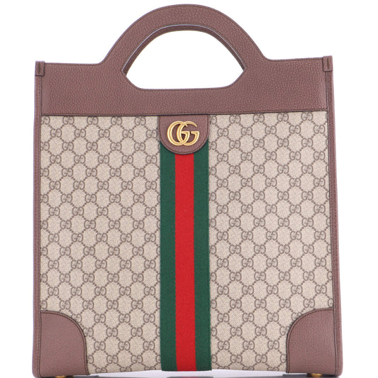 Gucci Ophidia Cut Out Handle Bag GG Coated Canvas with Leather Large
