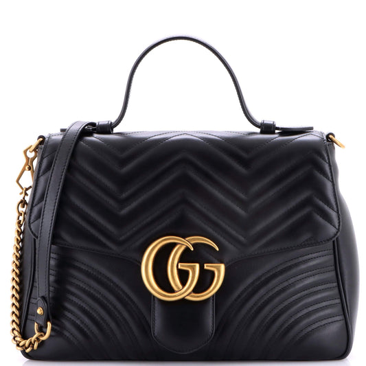 Gucci GG Marmont Top Handle Flap Bag Matelasse Leather Medium