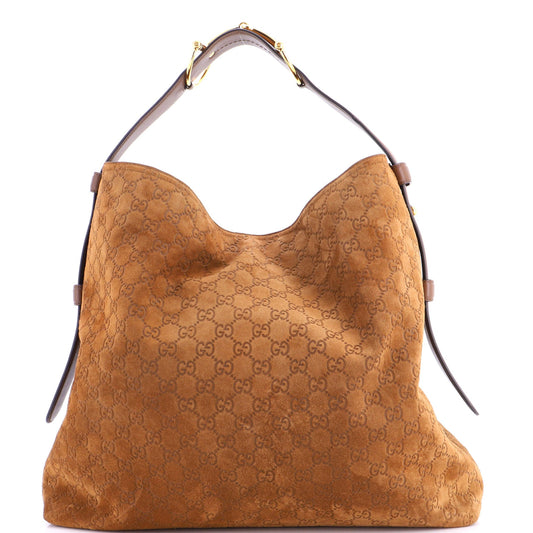 Gucci Beatrix Horsebit Tote Bag GG Suede Large