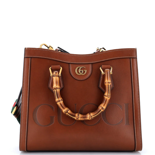Gucci Diana NM Logo Bamboo Handle Tote Embossed Leather Small