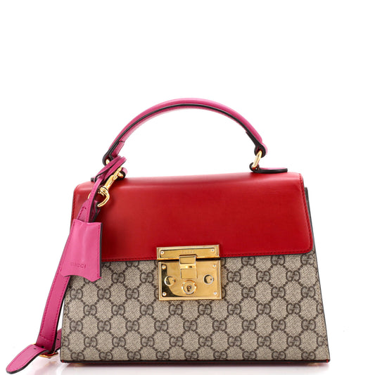 Gucci Padlock Top Handle Bag GG Coated Canvas and Leather Small