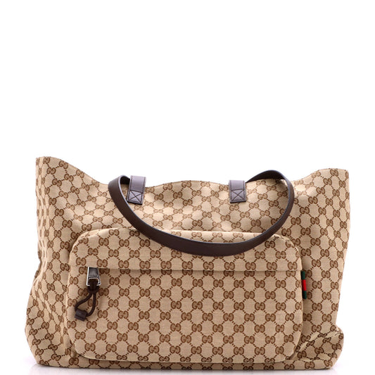 Gucci Front Pocket Debossed Logo Tote GG Canvas Large