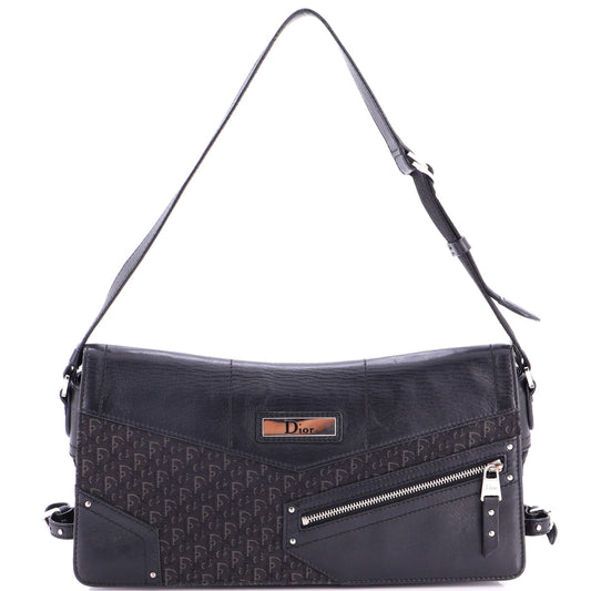 Christian Dior Vintage Street Chic Shoulder Handbag Diorissimo Canvas with Leather Medium