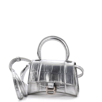 Hourglass Top Handle Bag Crocodile Embossed Leather Mini